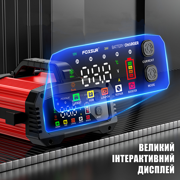 Зарядний пристрій Foxsur FPT 250 12V з функцією бустера, імпульсний, десульфатор p00178 фото