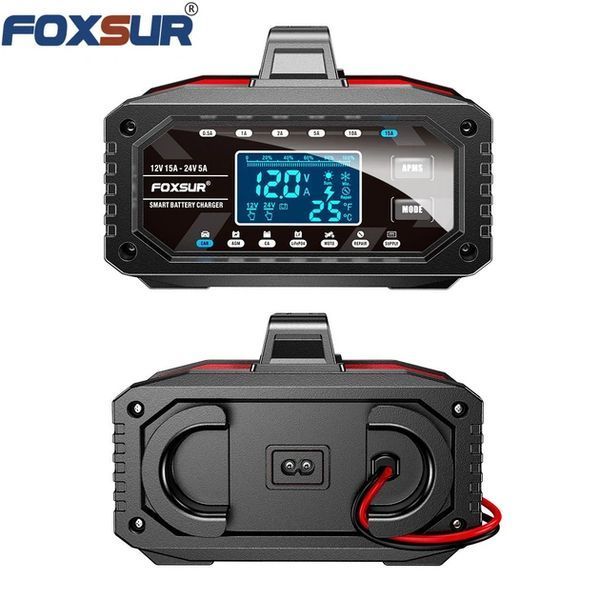 Зарядний пристрій Foxsur FAC-150 для АКБ 12V/24V &mdash; 15А / 5А з LCD-дисплеєм та режимом відновлення 00242 фото