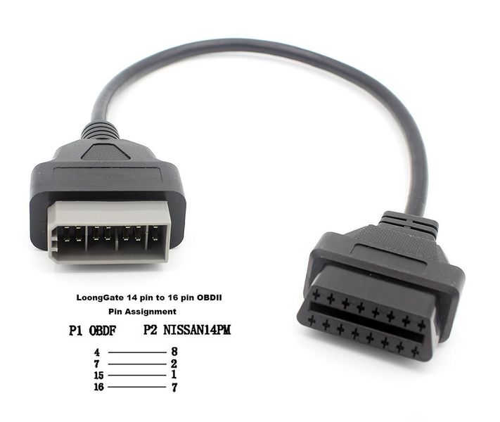 Переходник Nissan 14 pin на OBD2 16 pin р0102 фото