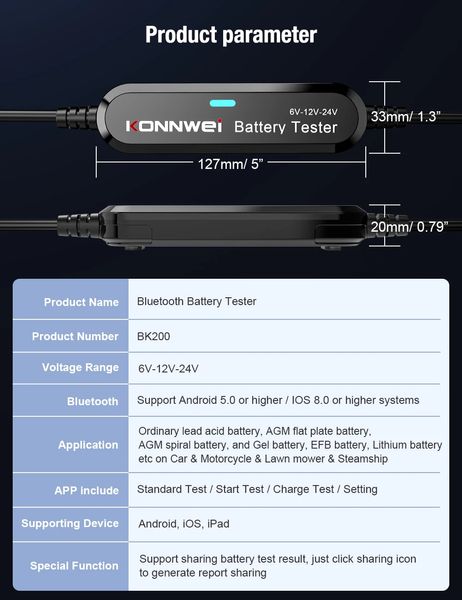 Тестер АКБ Konnwei BK200 для аккумуляторов 6В/12В/24В е00129 фото