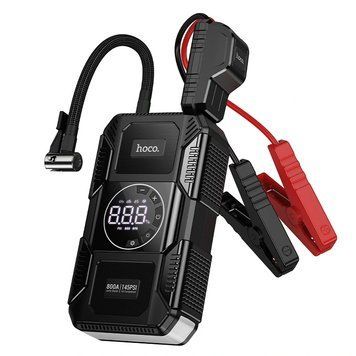 Автомобільний пусковий пристрій бустер Power Bank 8000mAh з компресором та ліхтарем HOCO QS6 Чорний 00369 фото