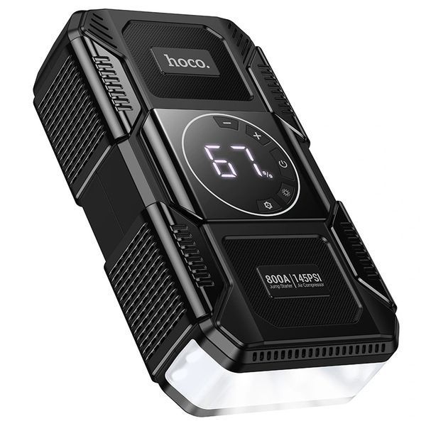 Автомобильное пусковое устройство бустер Power Bank 8000mAh с компрессором и фонарем HOCO QS6 Черный 00369 фото
