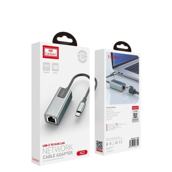Переходник для enet, Earldom ET-NC2 Адаптер Type-C - RJ45 Ethernet LAN сетевая карта 100 Мбит/с (12 см) p0702 фото