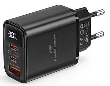 Мережевий зарядний пристрій адаптер WIWU Wi-G010 GaN 30w fast charger Black р0701 фото