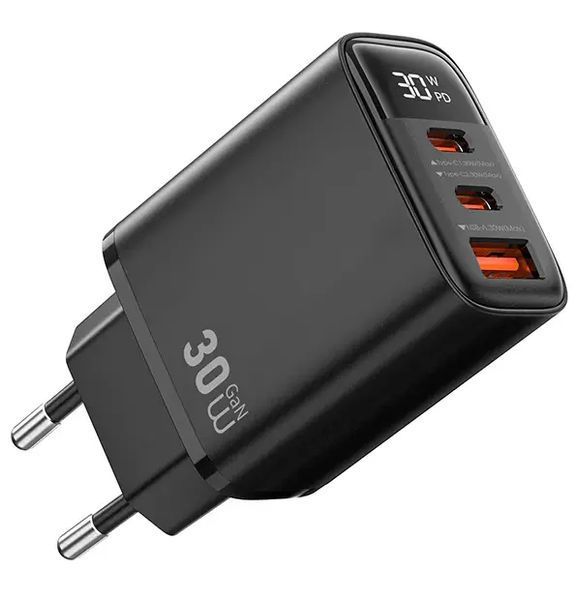 Сетевое зарядное устройство адаптер WIWU Wi-G010 GaN 30w fast charger Black р0701 фото