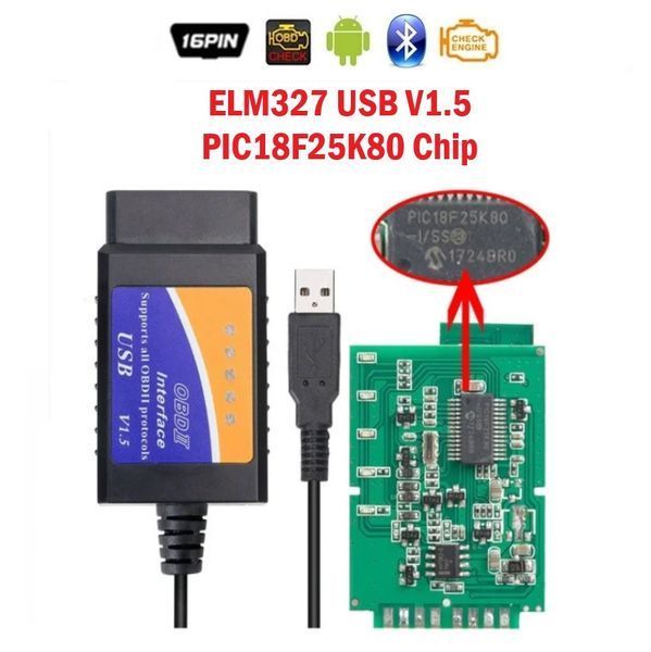 Диагностический OBD2 сканер ELM327 v1.5 USB на базе чипа FTDI 00295 фото