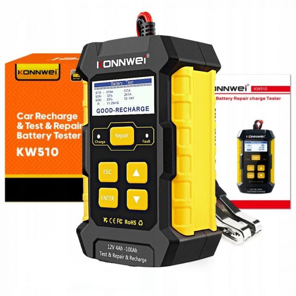 Автомобільний акумуляторний тестер Konnwei KW510 + зарядний пристрій АКБ р0554 фото