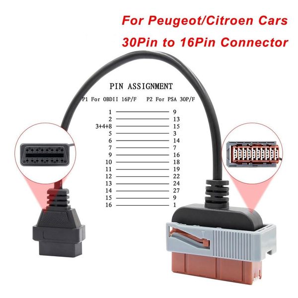 Переходник OBD 2 - PSA 30 pin. для диагностики автомобилей Пежо и Ситроен / Peugeot, Citroen р0105 фото